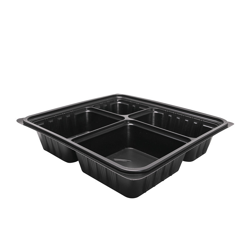 Caja de comida rápida cuadrada y negra con tapa BOPS